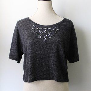 Hollister Gray Crop T-shirt w/Beaded Neckline